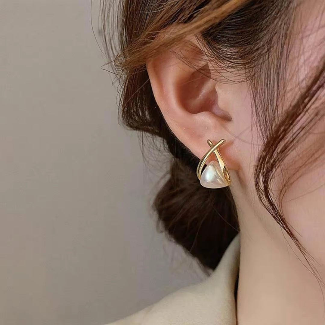 GOLDEN CROSS PEARL EARRINGS