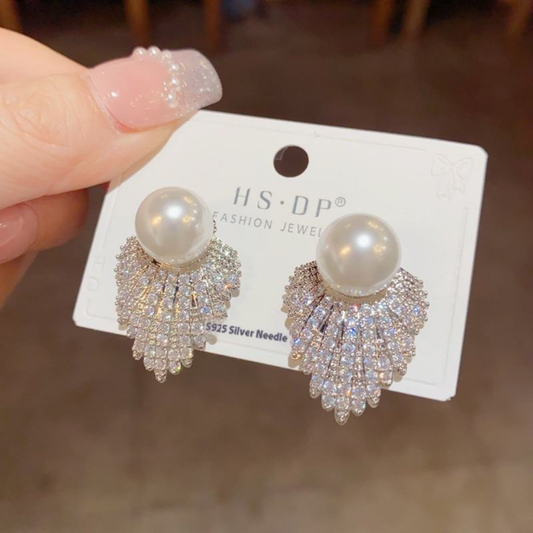 Crystal Leaf Pearl Earrings