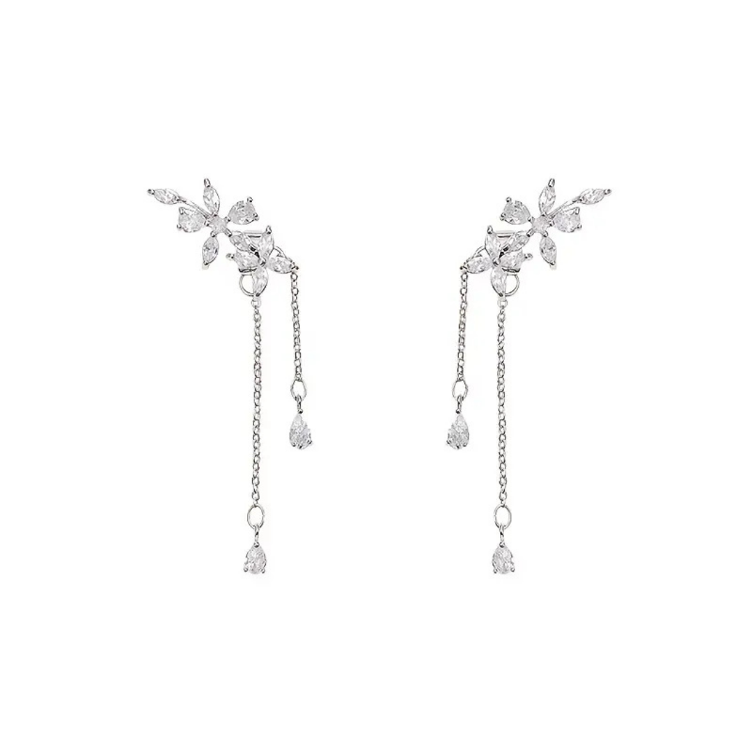 Zirconia long tassel earrings