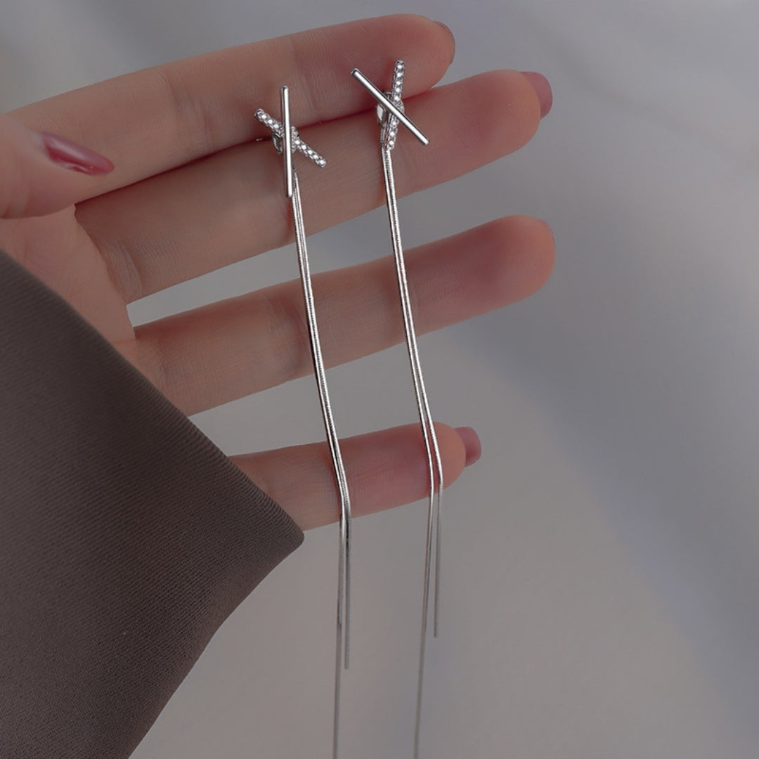 Long Cross Chopstick Earrings
