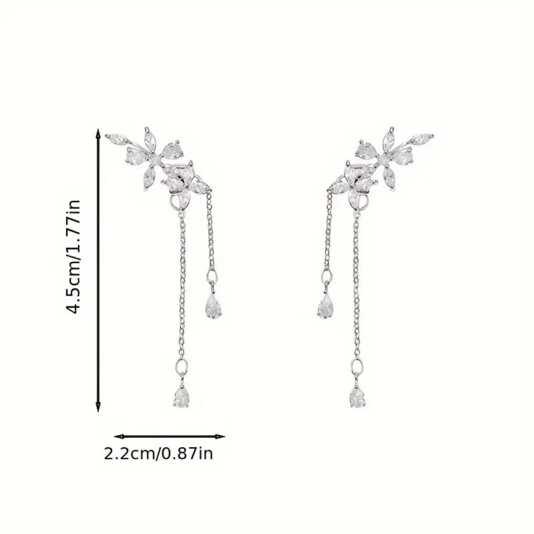 Zirconia long tassel earrings