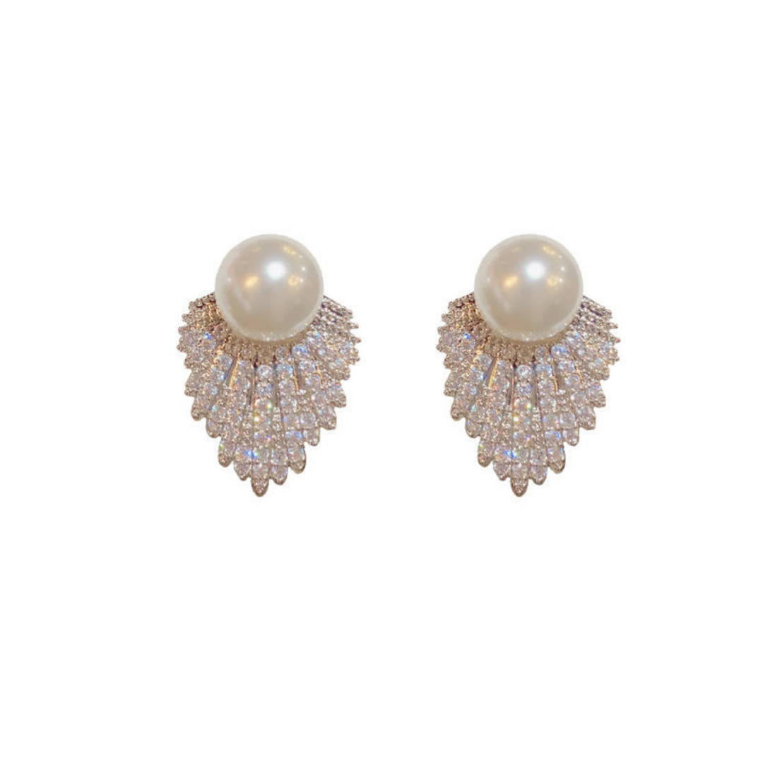 Crystal Leaf Pearl Earrings