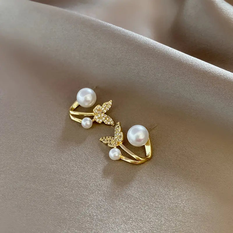 Korean Butterfly Pearl Stud Earrings
