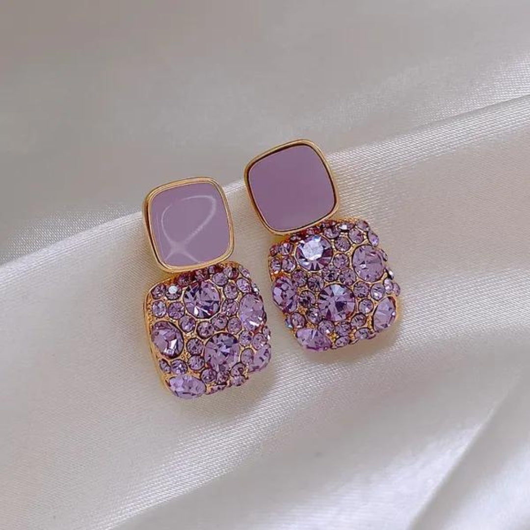 Purple Crystal Square Stud Earrings