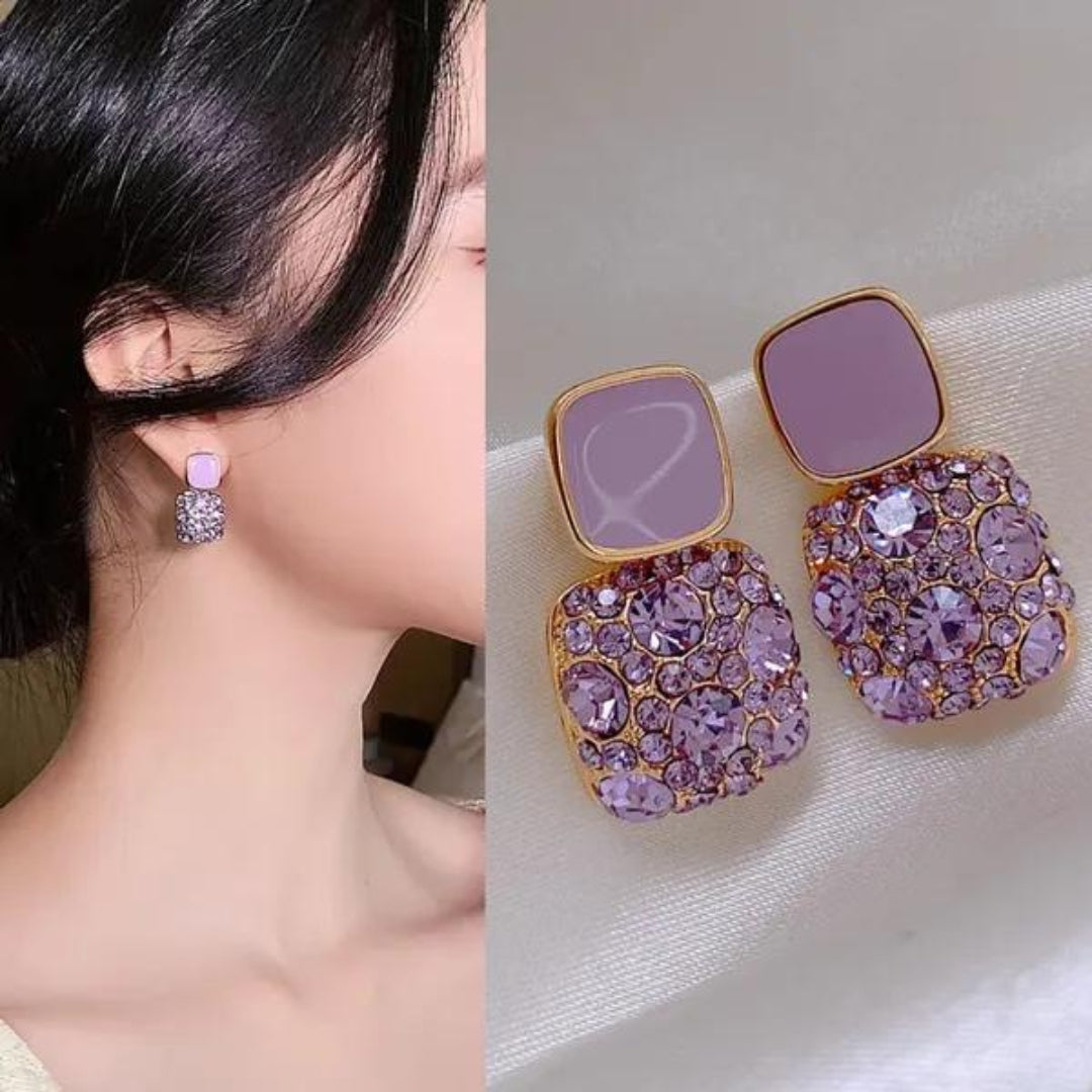 Purple Crystal Square Stud Earrings