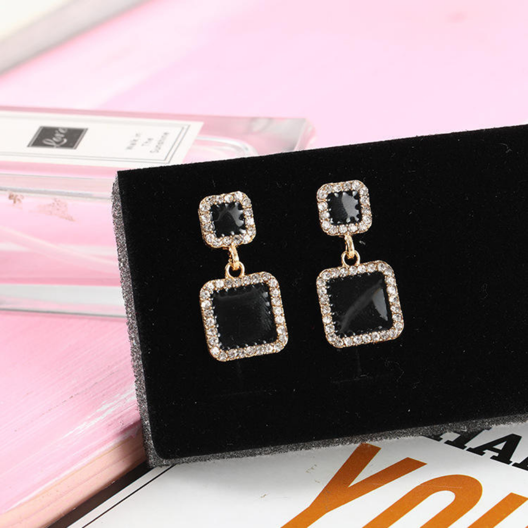Unique Black Square Geometric Earrings