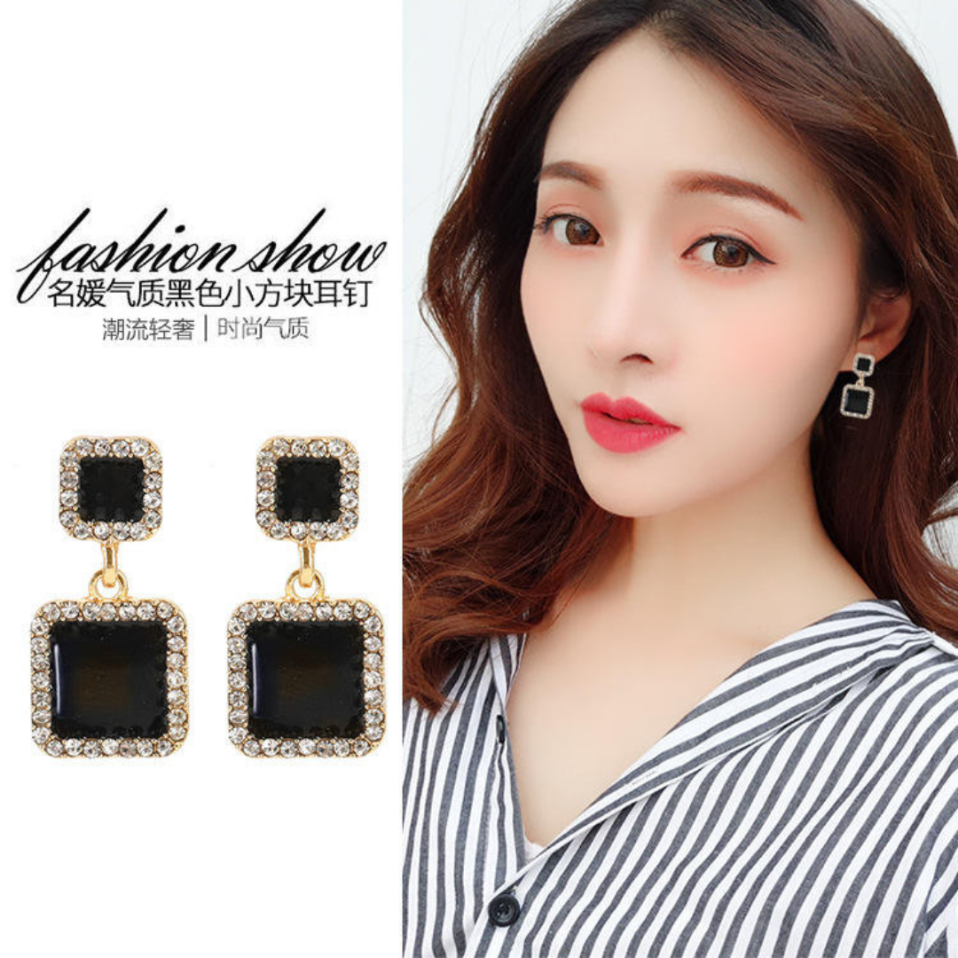 Unique Black Square Geometric Earrings
