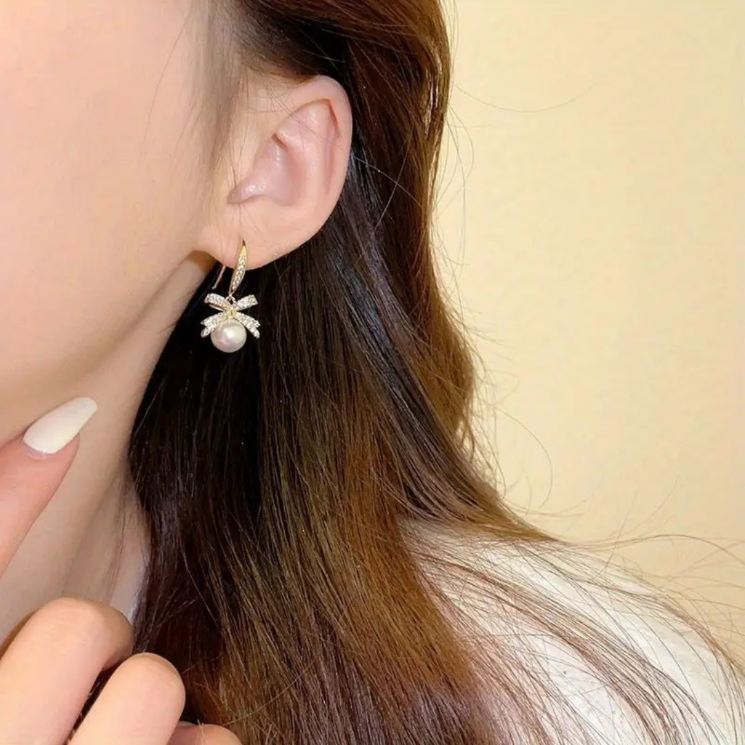 Bowknot Pearl drop earrings