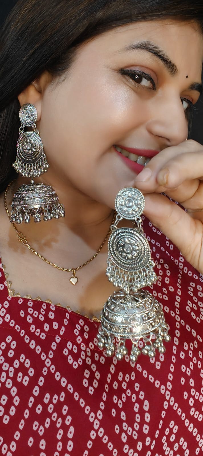 Silver Oxidised Chand Bali
