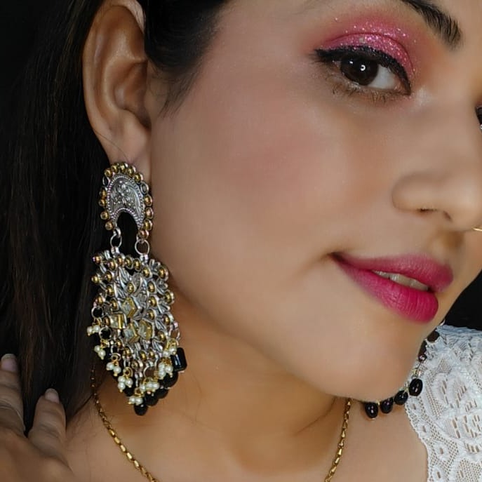 Metal Jhumkas Laden with Pearls