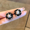 Black Pearl Rose Flower Earrings
