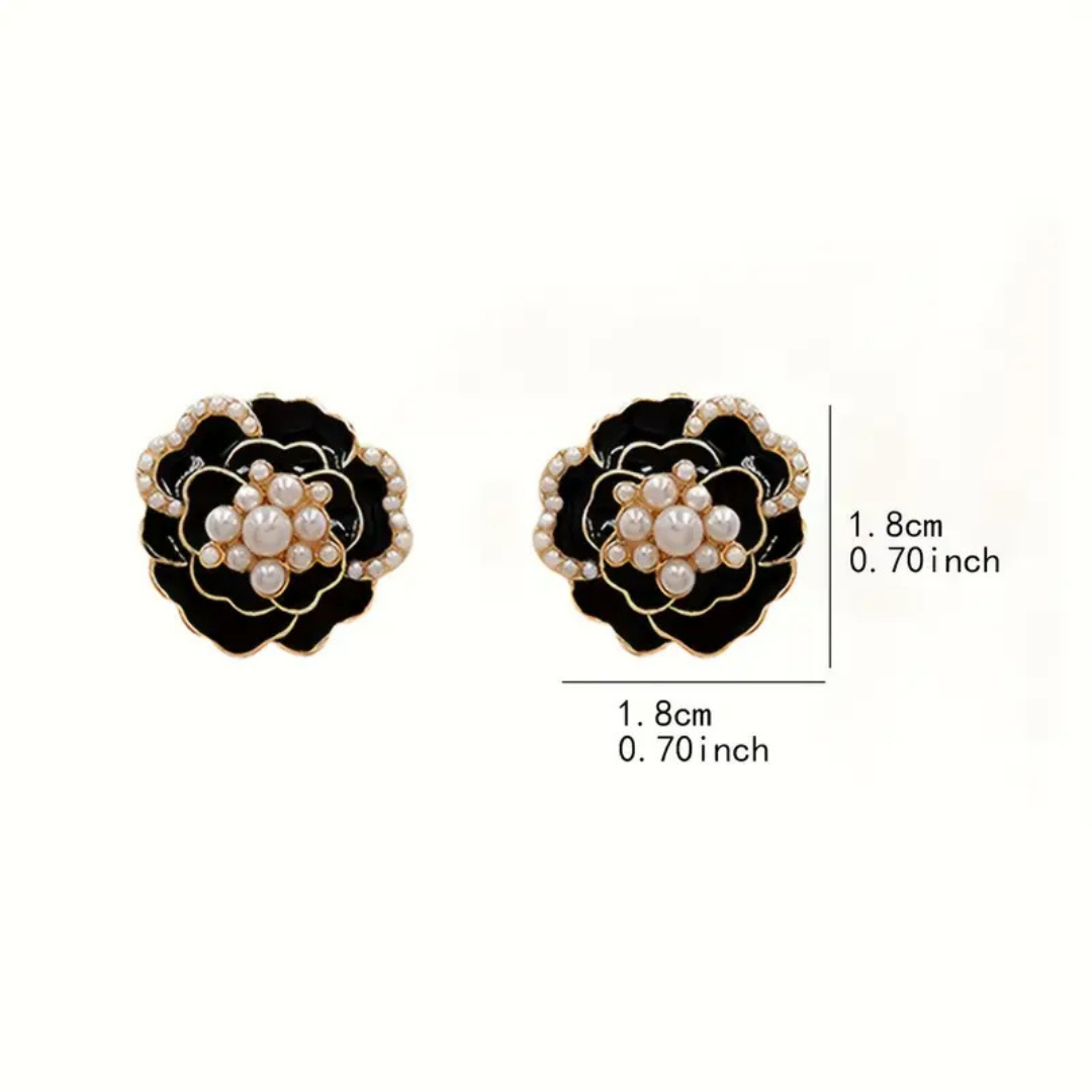 Black Pearl Rose Flower Earrings