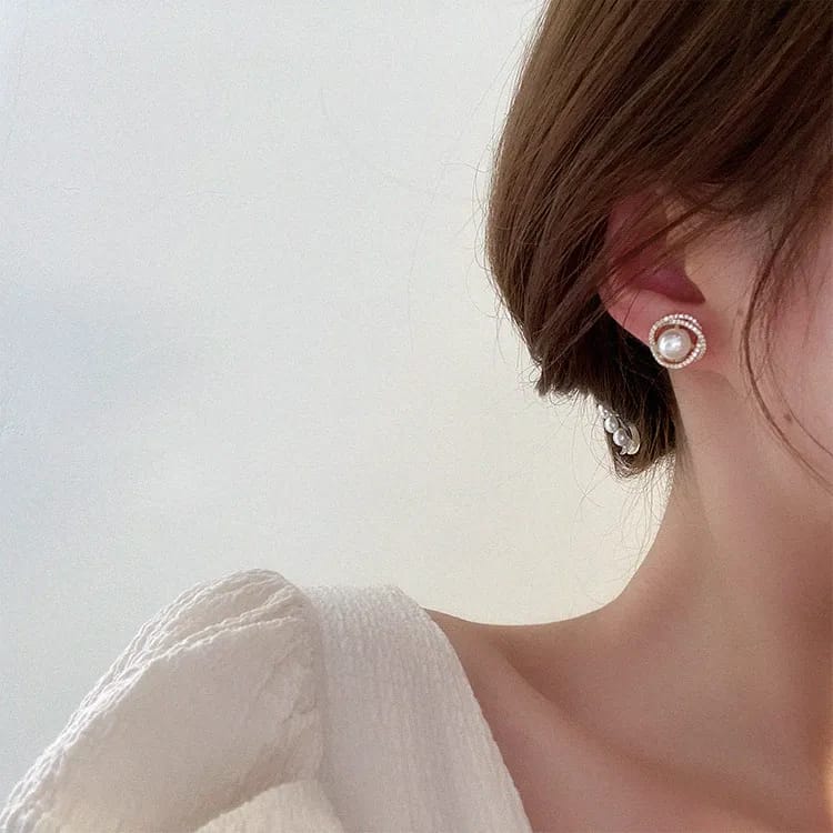 Floral zircon pearl Earings