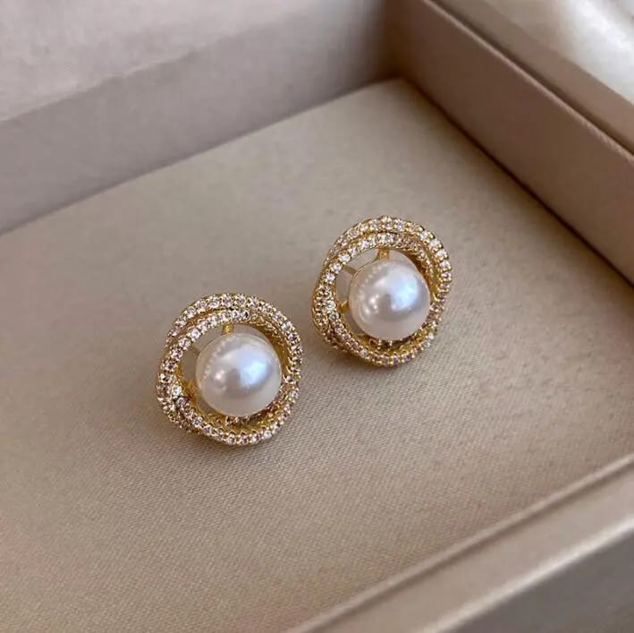 Floral zircon pearl Earings