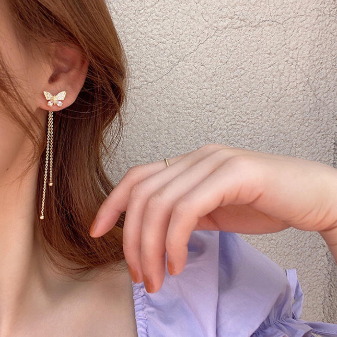 Rhinestone Cute Butterfly Long Chain Earring