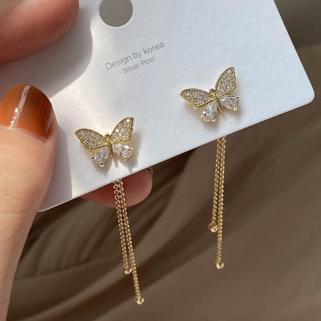 Rhinestone Cute Butterfly Long Chain Earring