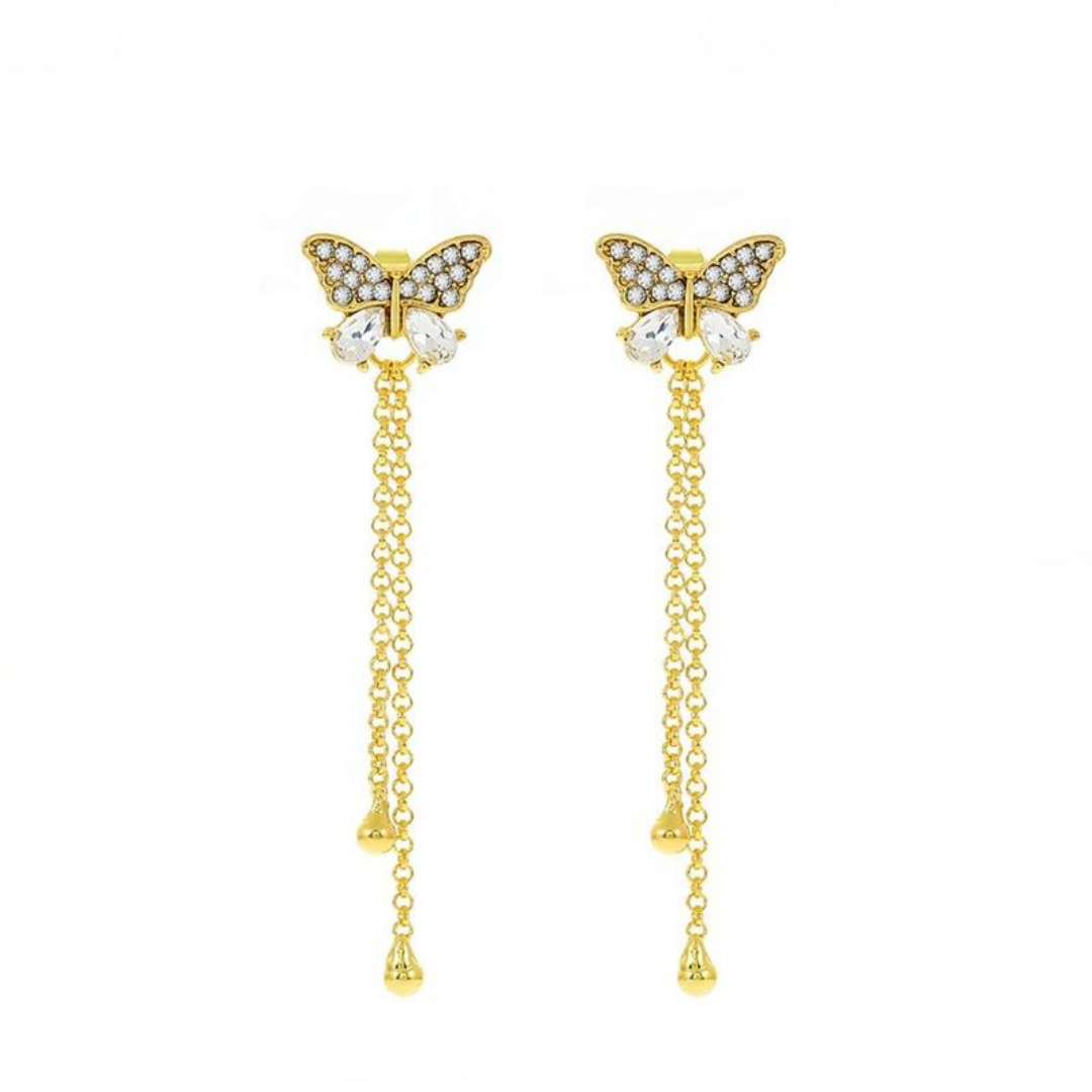 Rhinestone Cute Butterfly Long Chain Earring
