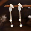 Elegant Leaf Shaped Pearl Earrings