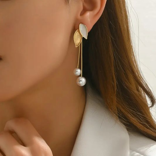 Leaf Pearl Drop Earrings