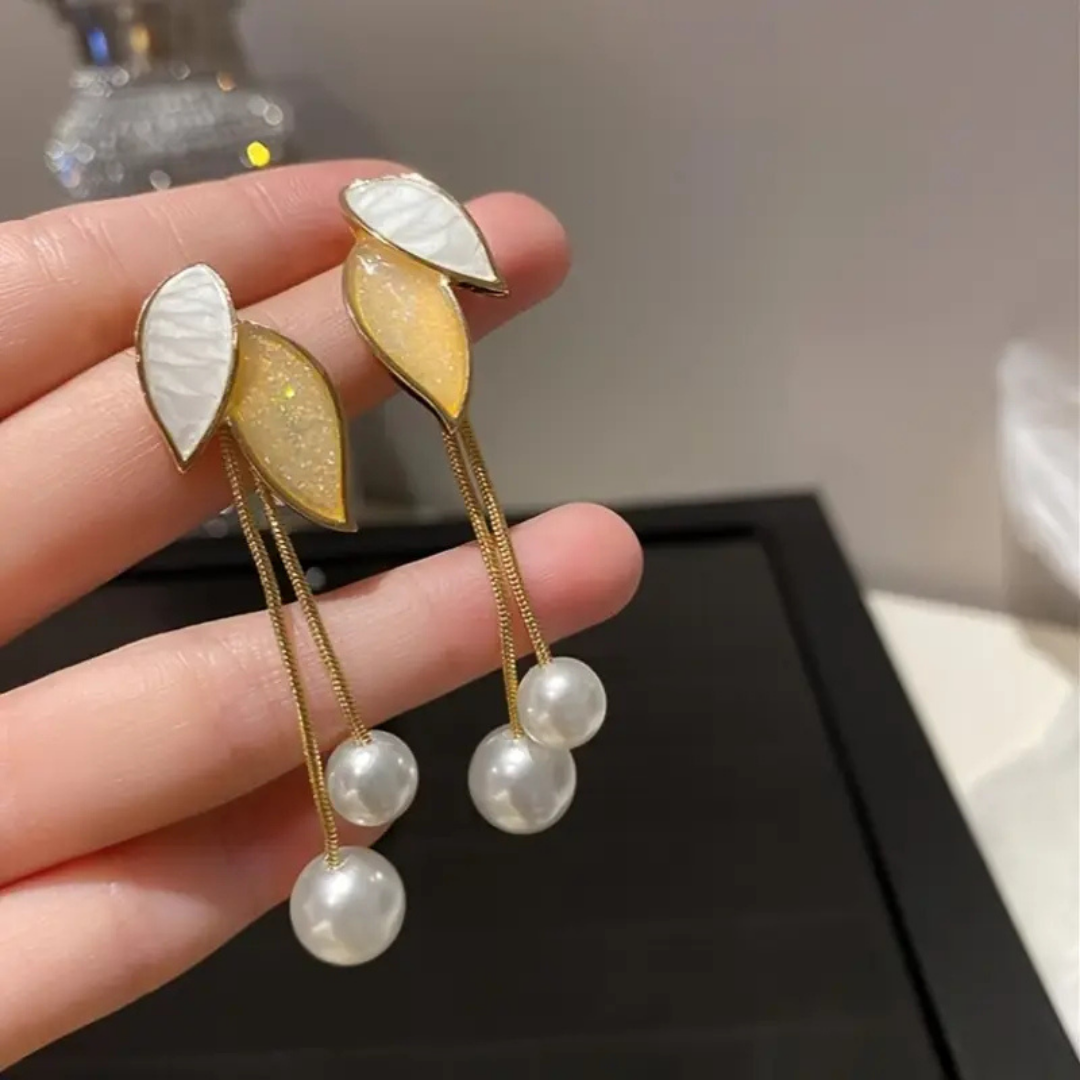 Leaf Pearl Drop Earrings