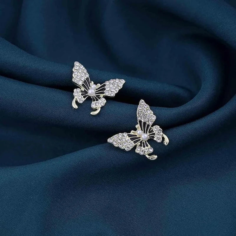 White Butterfly Rhinestone Zircon Earrings