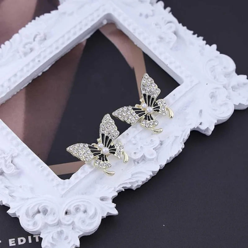 White Butterfly Rhinestone Zircon Earrings
