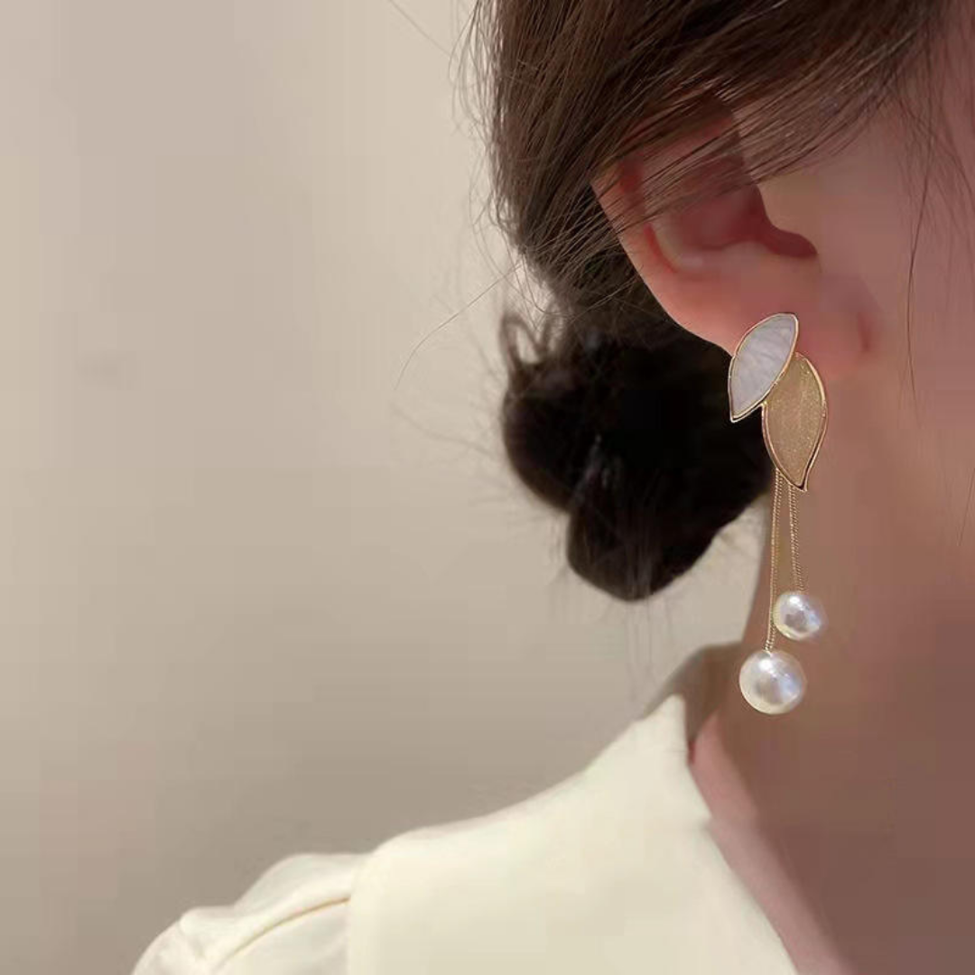 Leaf Pearl Drop Earrings
