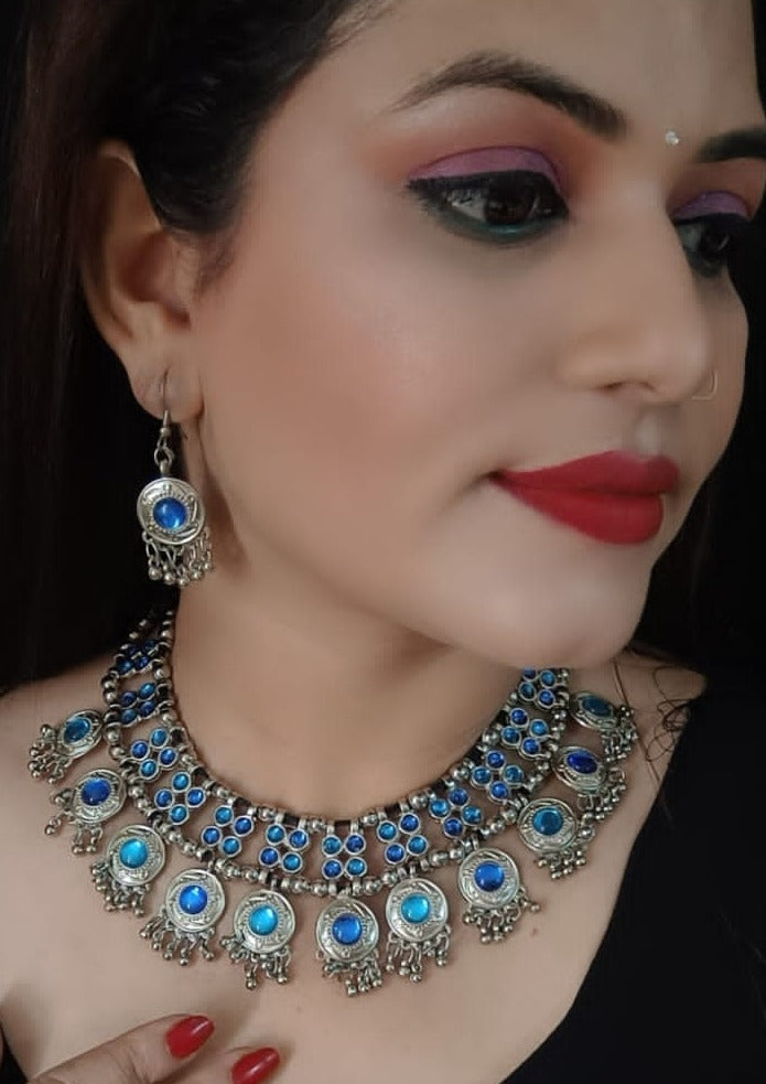 oxidized jewelry set blue