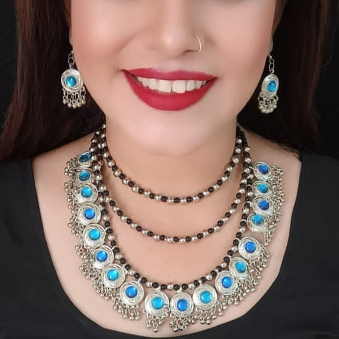 Sterling Silver Blue, Black Jewel Set