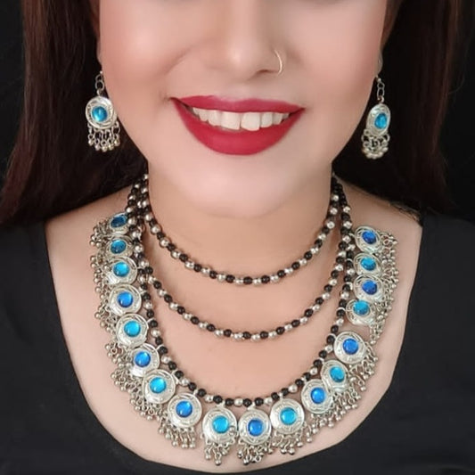 Sterling Silver Blue, Black Jewel Set