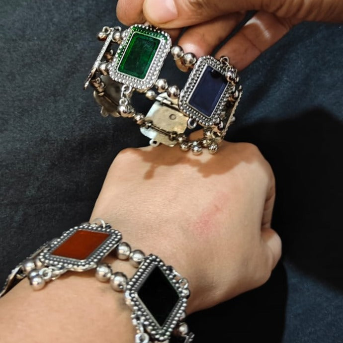 Oxidized Mirror Work Bracelets Kada