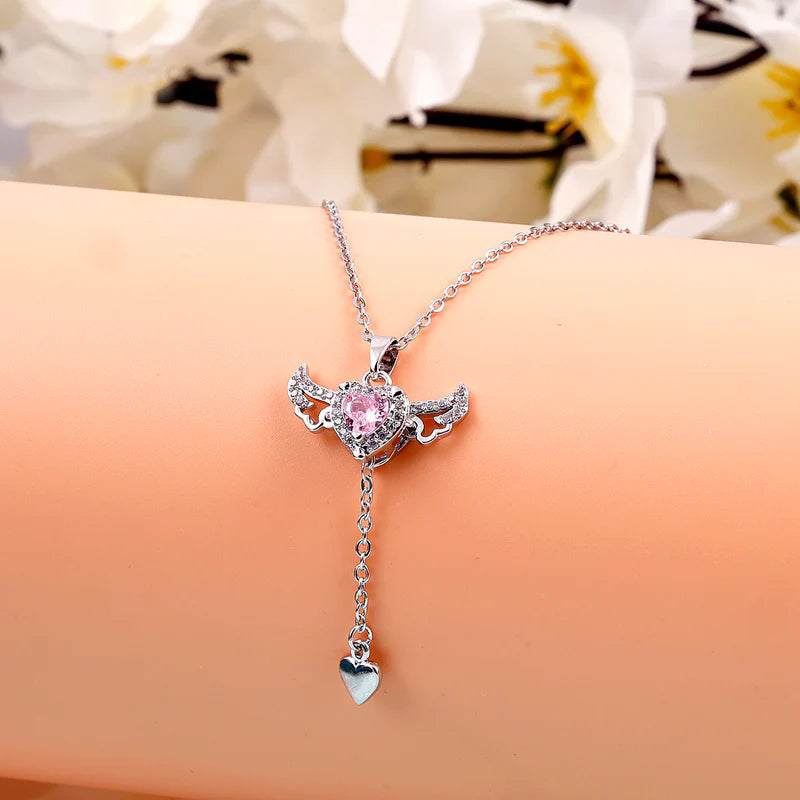 Heart-Shape Gemstone Pink Pendant Necklace