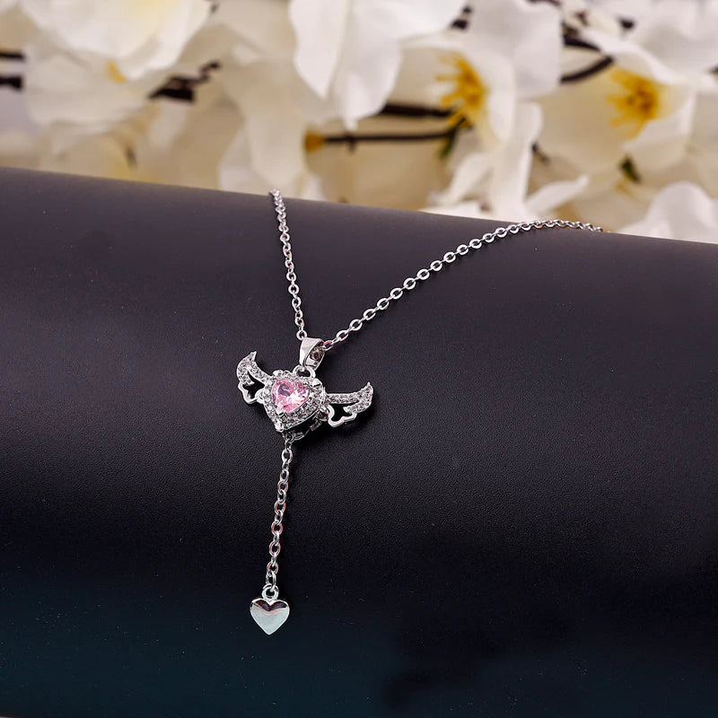 Heart-Shape Gemstone Pink Pendant Necklace