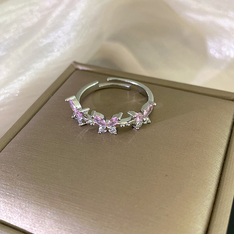 Zarkan Pink Butterfly Silver Ring