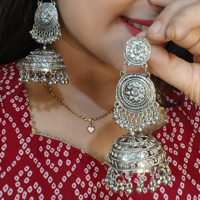 Silver Oxidised Chand Bali