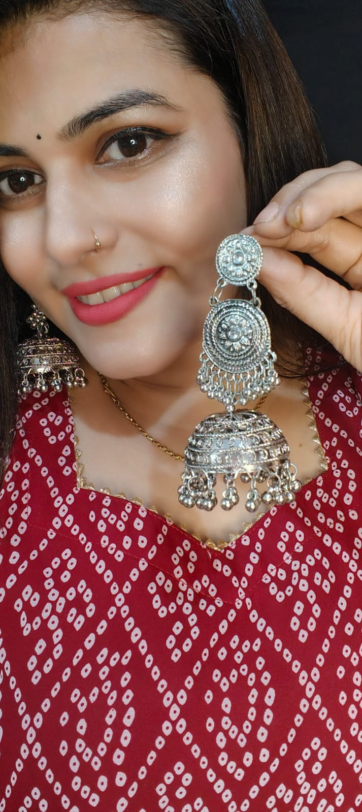 Silver Oxidised Chand Bali