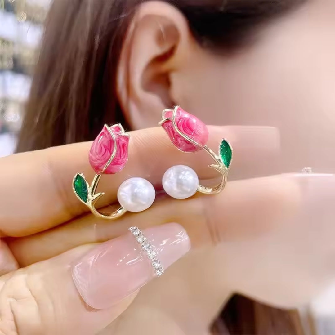 Floral and Pearl Earrings