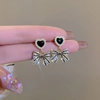 Black Pearl Heart Bow Earring