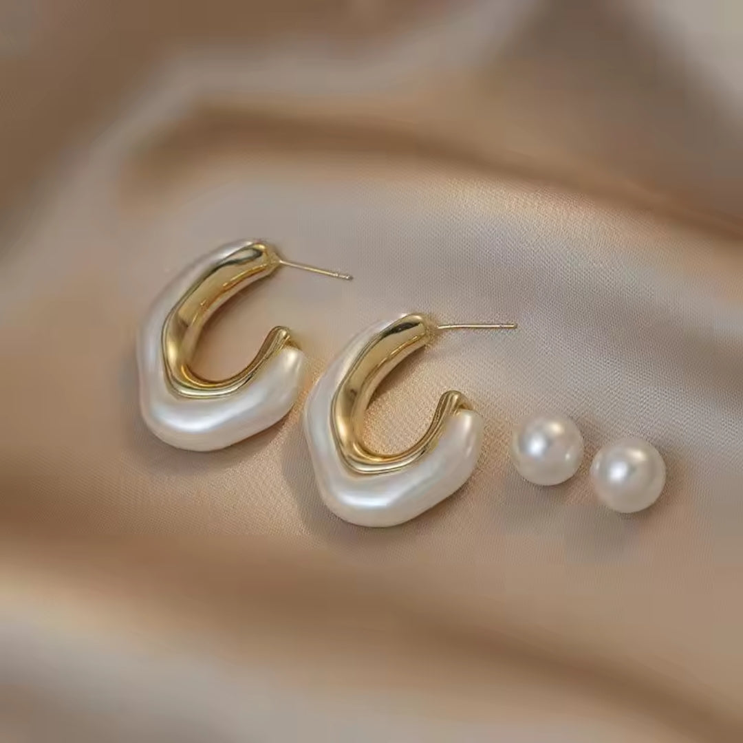 Elegant Pearl Spiral Hoop Earrings