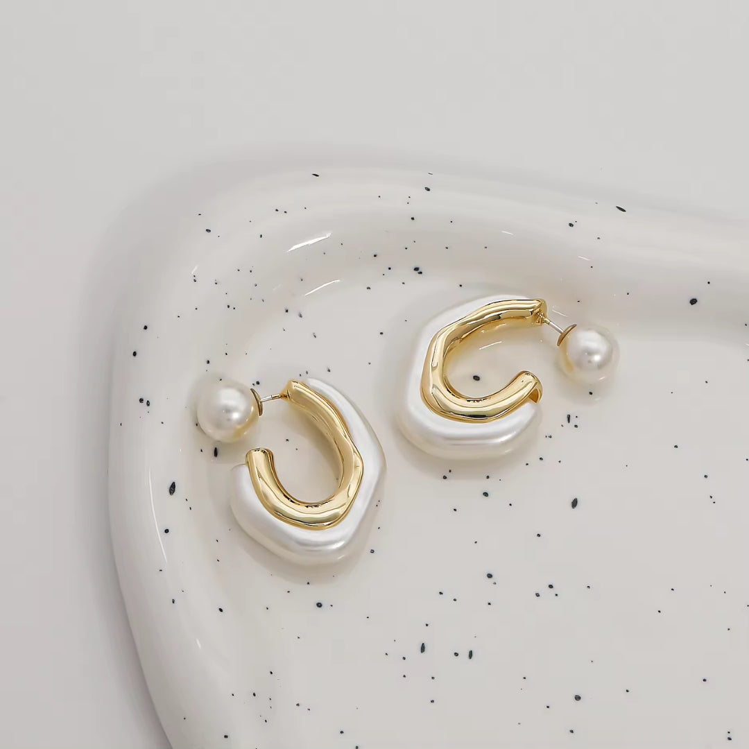 Elegant Pearl Spiral Hoop Earrings