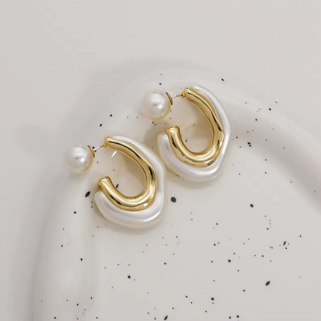 Elegant Pearl Spiral Hoop Earrings