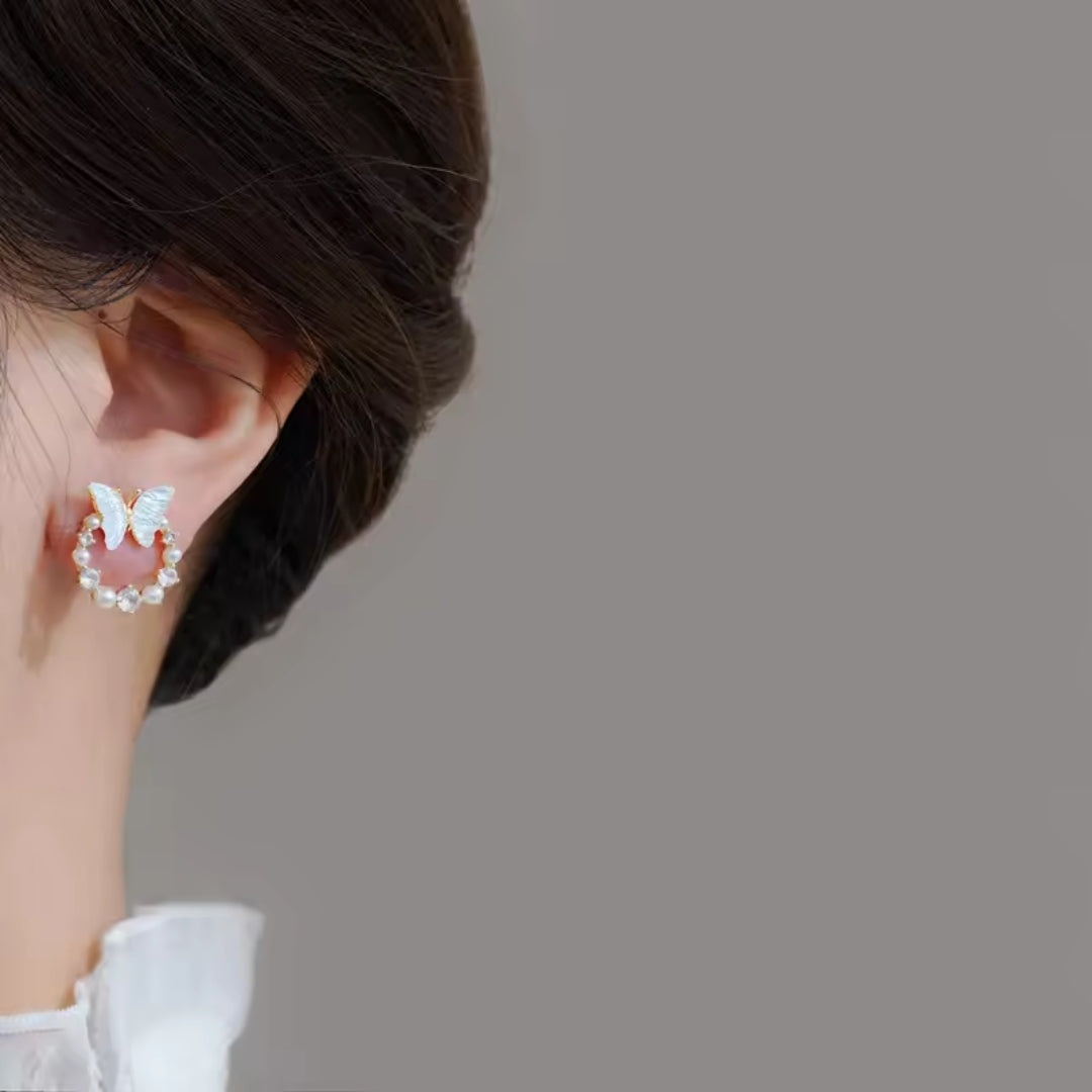 White Butterfly Stud Earrings