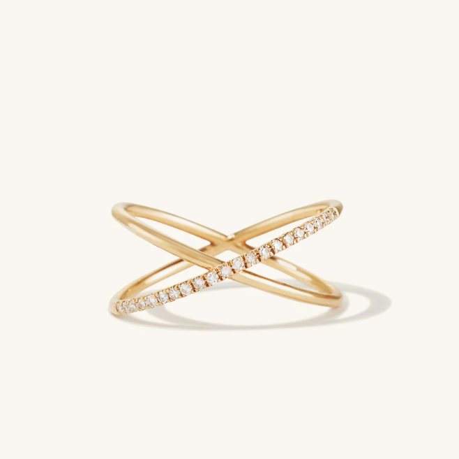 Golden Pave Cross Ring