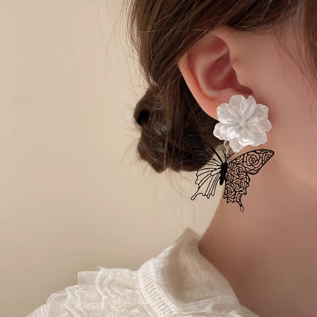 Flower Butterfly White Earring