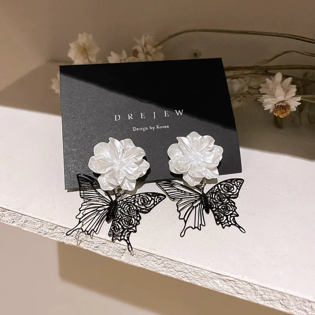 Flower Butterfly White Earring