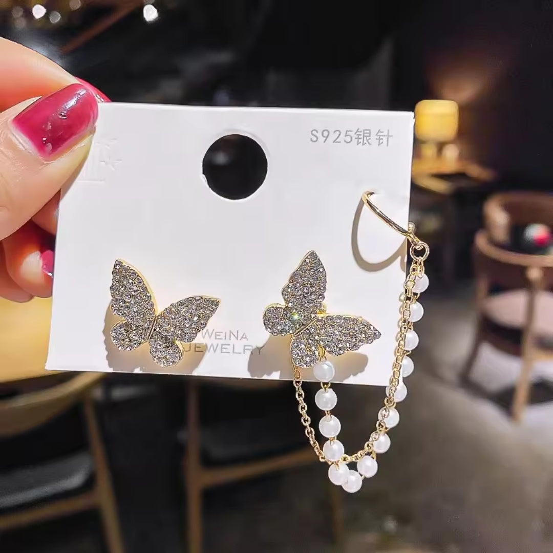 Butterfly pearl earrings
