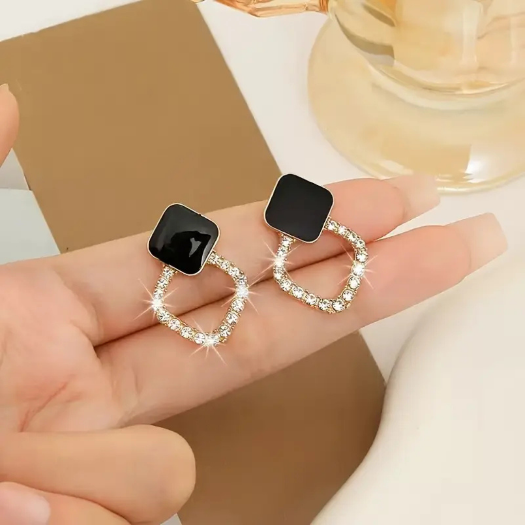 Black Square Shiny Zircon Earring