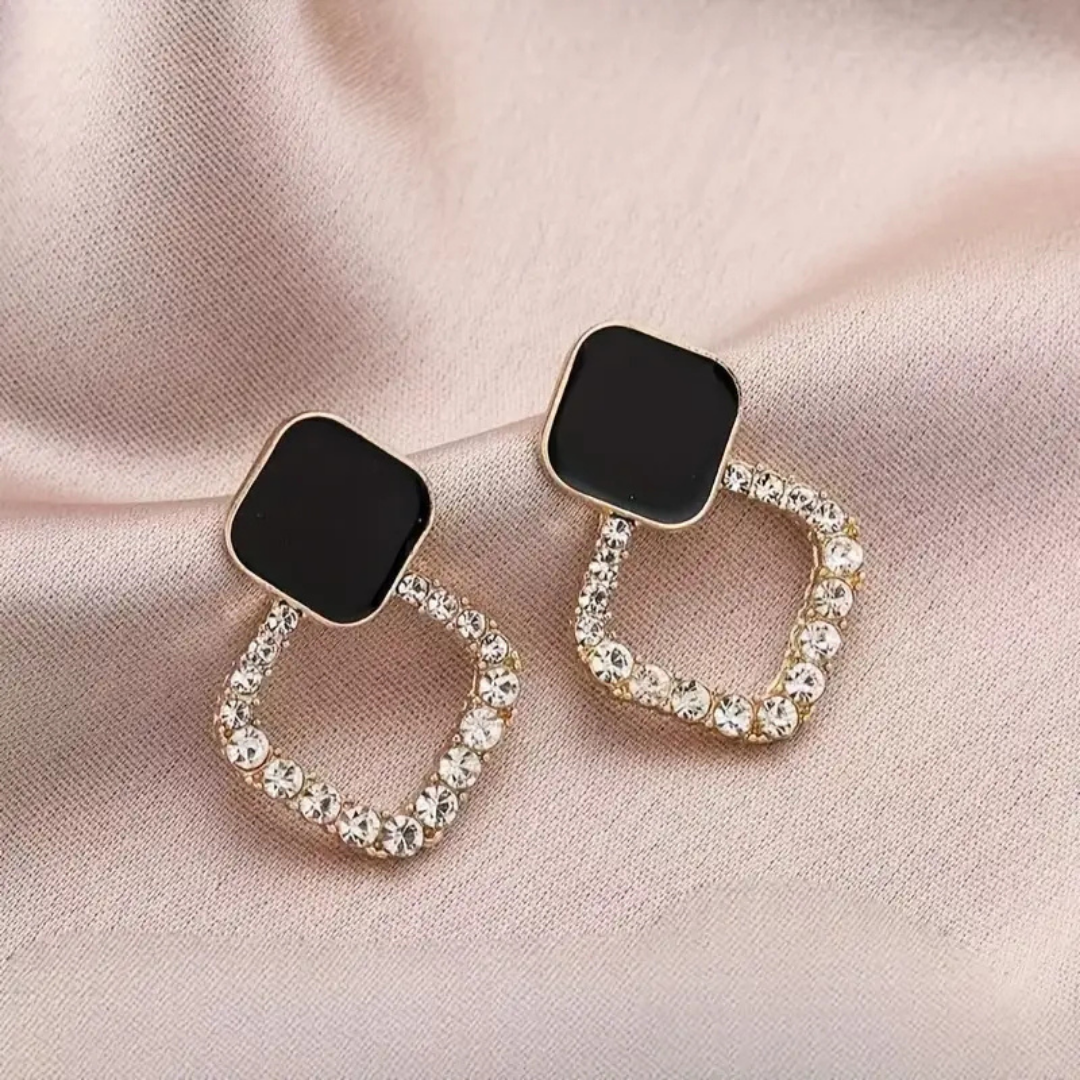 Black Square Shiny Zircon Earring