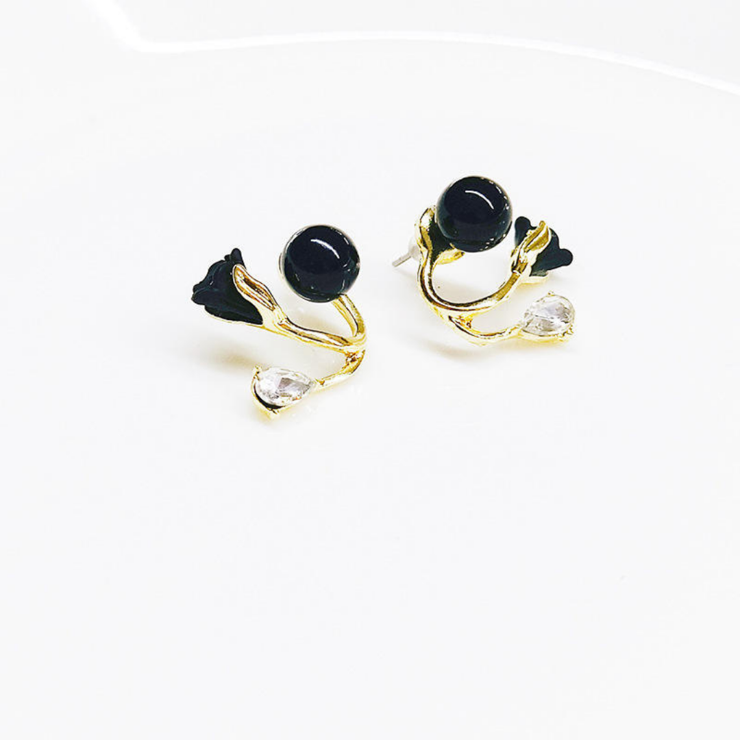 Black Rose Flower Stud Earrings