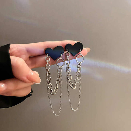 Black Heart chain Earrings